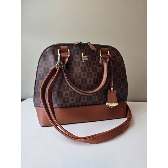 London Fog Tulip Signature Satchel Brown Cognac - Picture 1 of 9